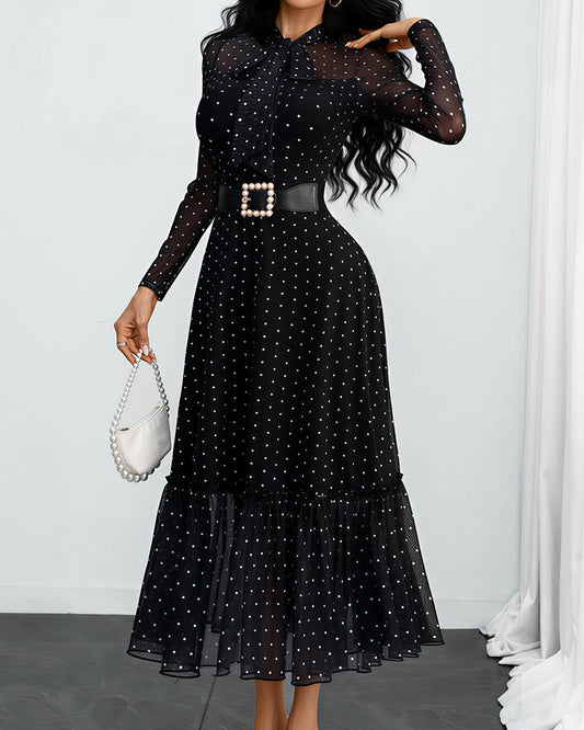 Curvvvy™ Vintage Polka Dot Sheer Mesh Bow-Tie Maxi Dress - Without Belt