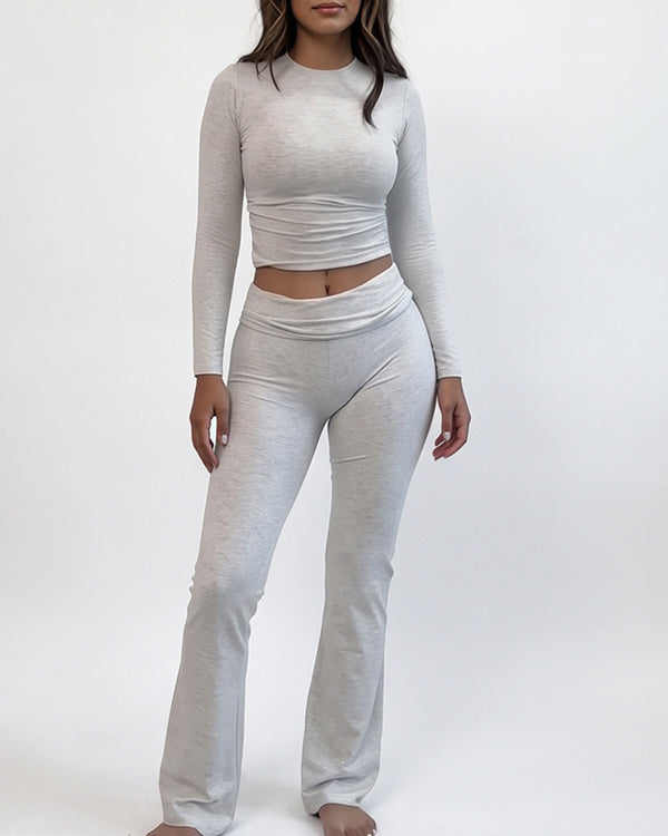 Curvvvy™ Conjunto Casual con Top de Hombros Descubiertos y Pantalón Ancho