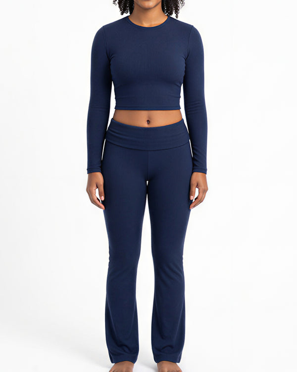 Curvvvy™ Conjunto Casual con Top de Hombros Descubiertos y Pantalón Ancho