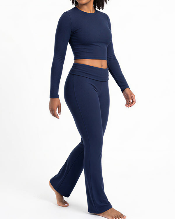 Curvvvy™ Conjunto Casual con Top de Hombros Descubiertos y Pantalón Ancho