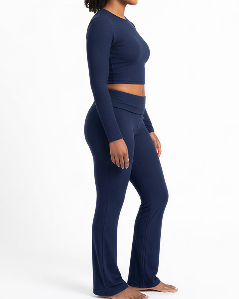 Curvvvy™ Conjunto Casual con Top de Hombros Descubiertos y Pantalón Ancho