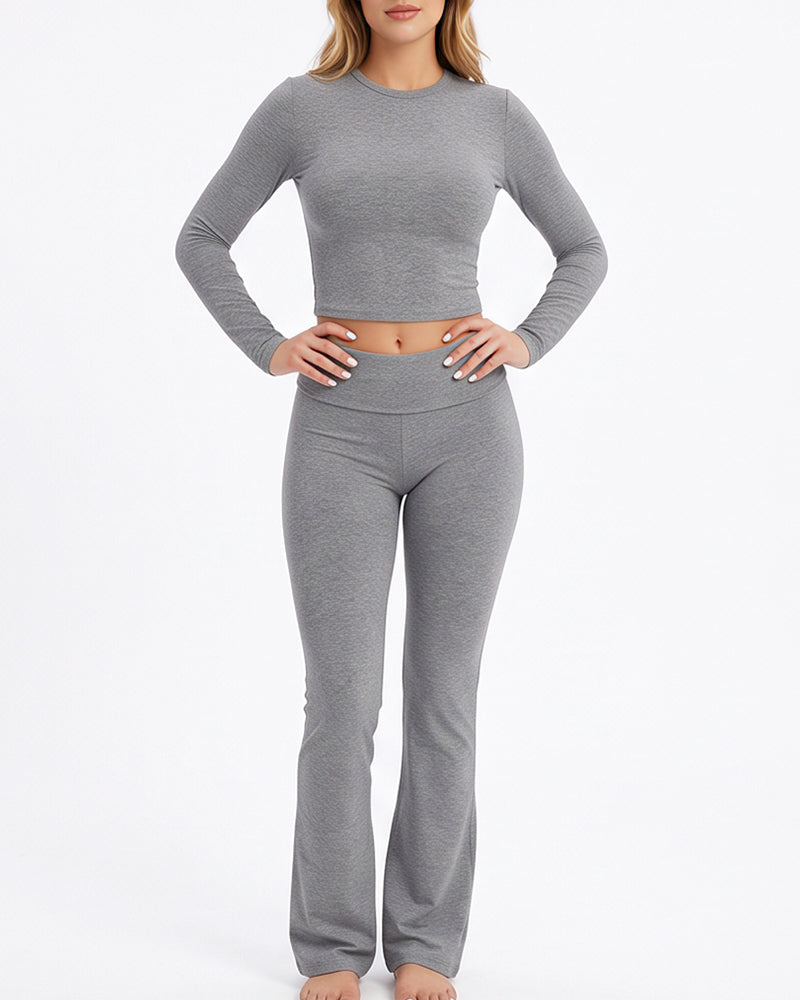 Curvvvy™ Conjunto Casual con Top de Hombros Descubiertos y Pantalón Ancho