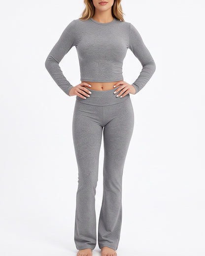 Curvvvy™ Conjunto Casual con Top de Hombros Descubiertos y Pantalón Ancho
