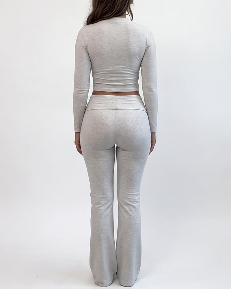 Curvvvy™ Conjunto Casual con Top de Hombros Descubiertos y Pantalón Ancho