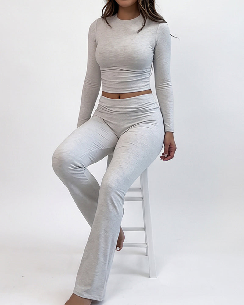 Curvvvy™ Conjunto Casual con Top de Hombros Descubiertos y Pantalón Ancho