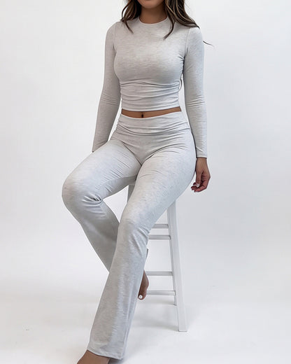 Curvvvy™ Conjunto Casual con Top de Hombros Descubiertos y Pantalón Ancho