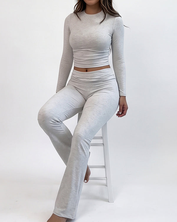 Curvvvy™ Conjunto Casual con Top de Hombros Descubiertos y Pantalón Ancho