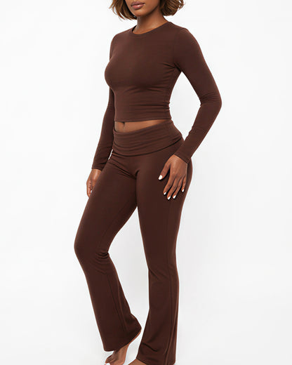 Curvvvy™ Conjunto Casual con Top de Hombros Descubiertos y Pantalón Ancho