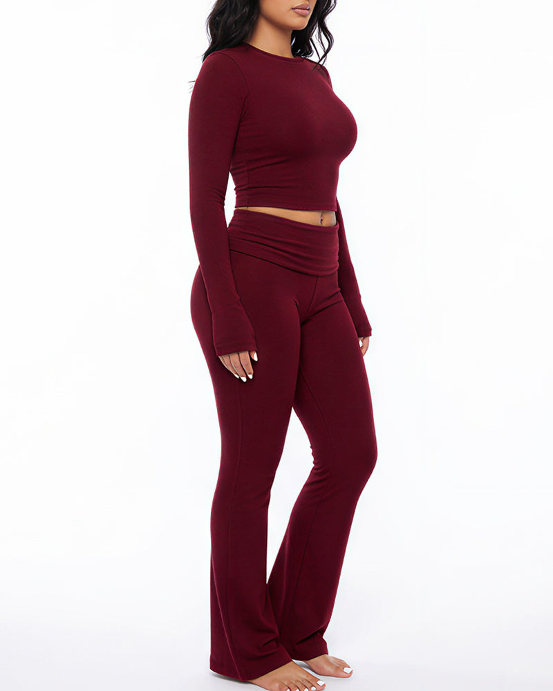 Curvvvy™ Conjunto Casual con Top de Hombros Descubiertos y Pantalón Ancho