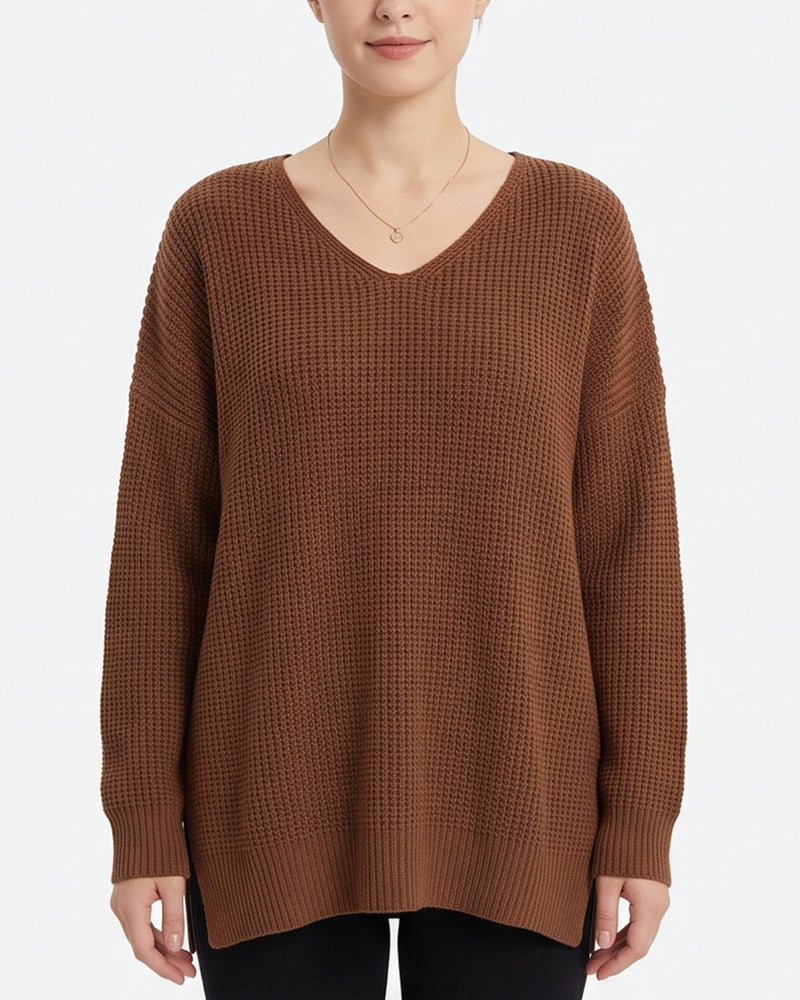 Curvvvy™ V-Neck Oversized Knit Pullover Sweater