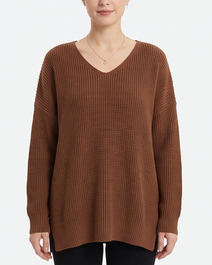 Curvvvy™ V-Neck Oversized Knit Pullover Sweater