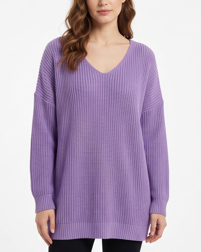 Curvvvy™ V-Neck Oversized Knit Pullover Sweater