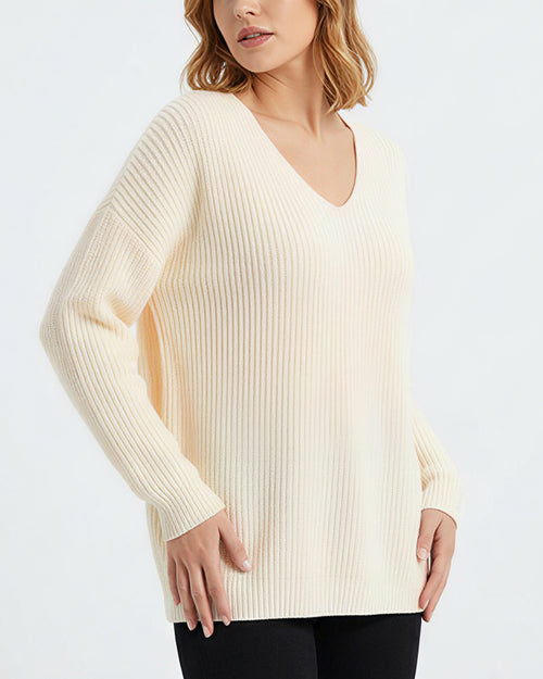 Curvvvy™ V-Neck Oversized Knit Pullover Sweater
