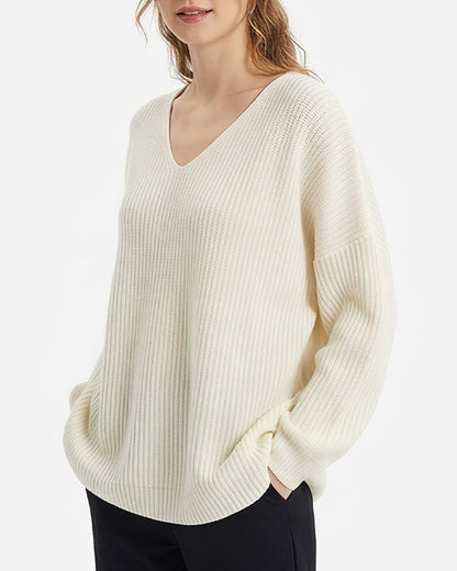 Curvvvy™ V-Neck Oversized Knit Pullover Sweater