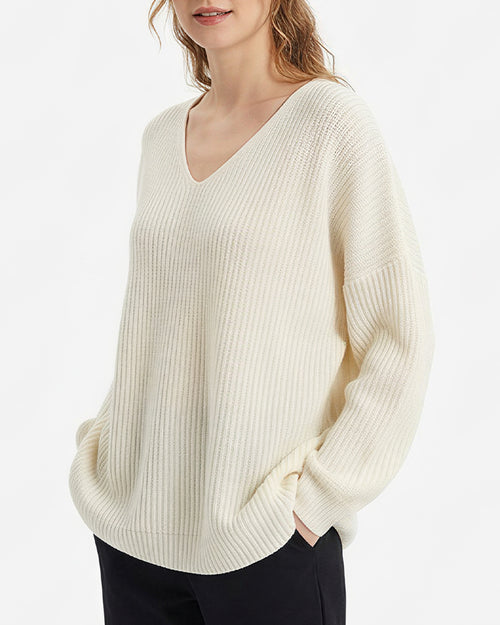 Curvvvy™ V-Neck Oversized Knit Pullover Sweater