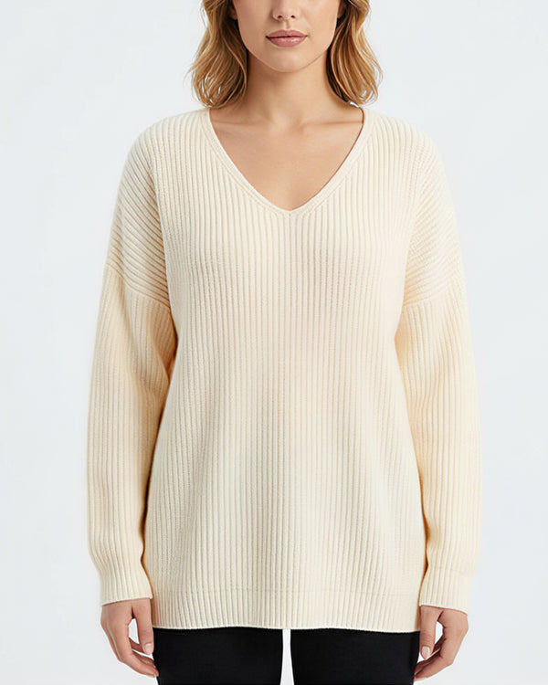 Curvvvy™ V-Neck Oversized Knit Pullover Sweater