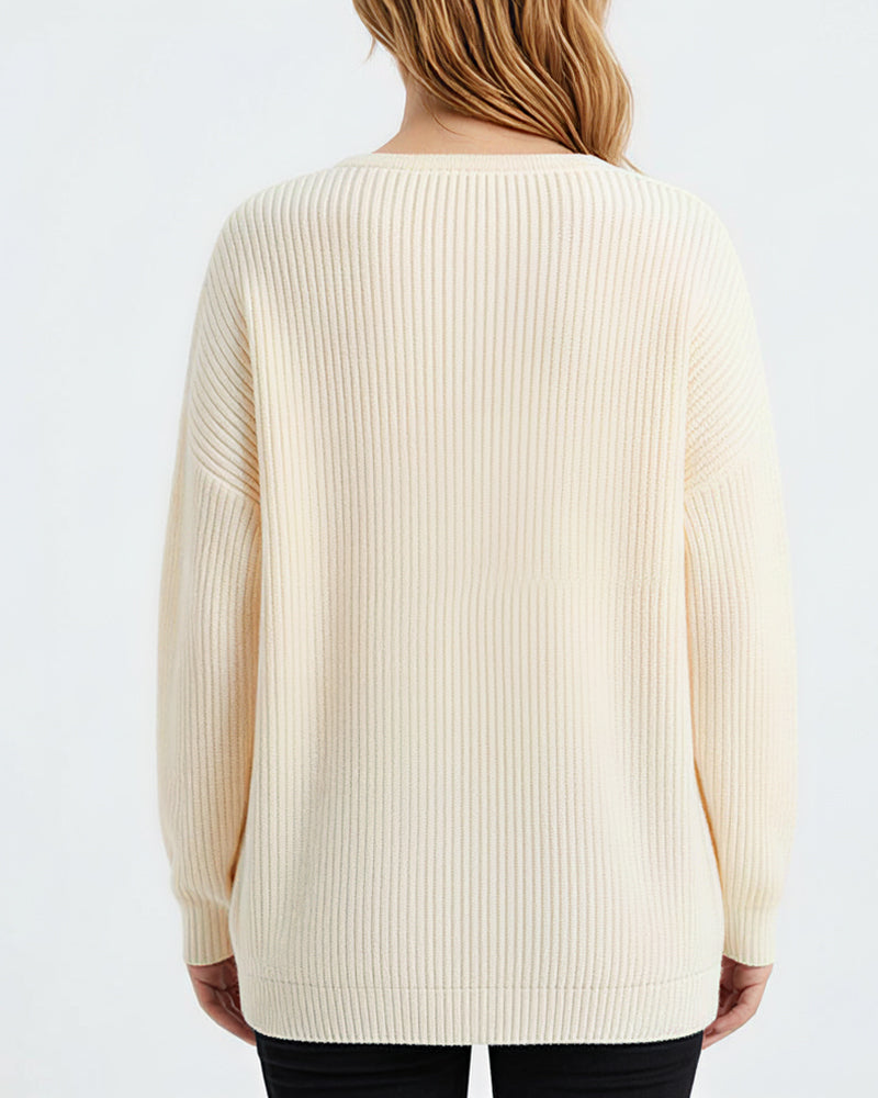 Curvvvy™ V-Neck Oversized Knit Pullover Sweater