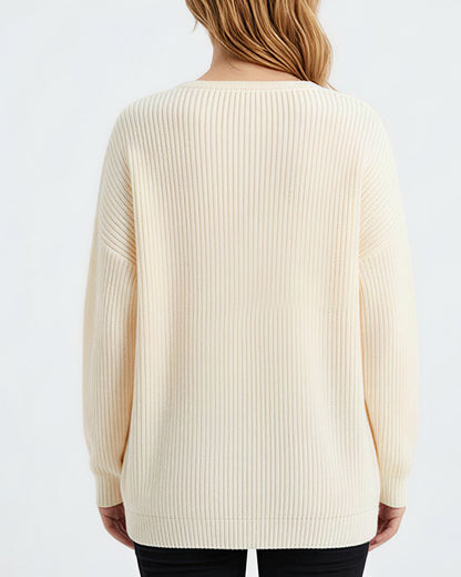 Curvvvy™ V-Neck Oversized Knit Pullover Sweater