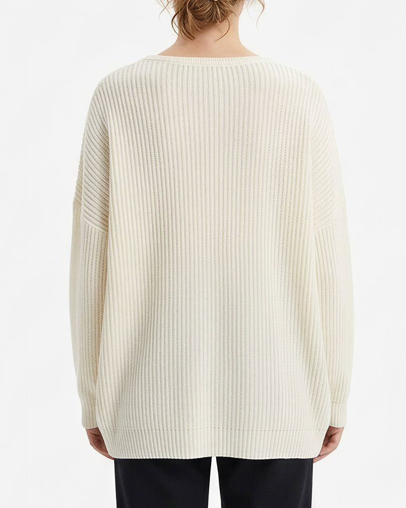 Curvvvy™ V-Neck Oversized Knit Pullover Sweater