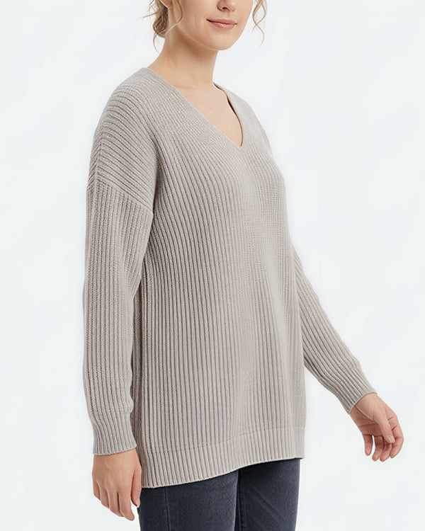 Curvvvy™ V-Neck Oversized Knit Pullover Sweater
