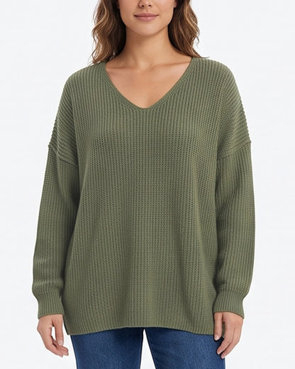 Curvvvy™ V-Neck Oversized Knit Pullover Sweater
