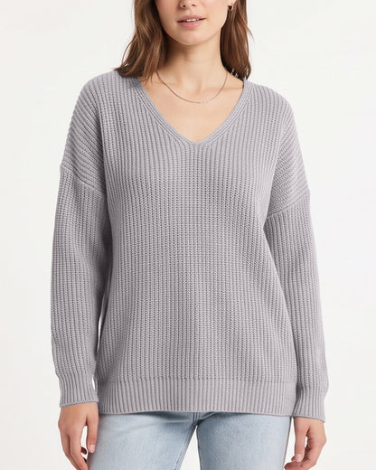 Curvvvy™ V-Neck Oversized Knit Pullover Sweater