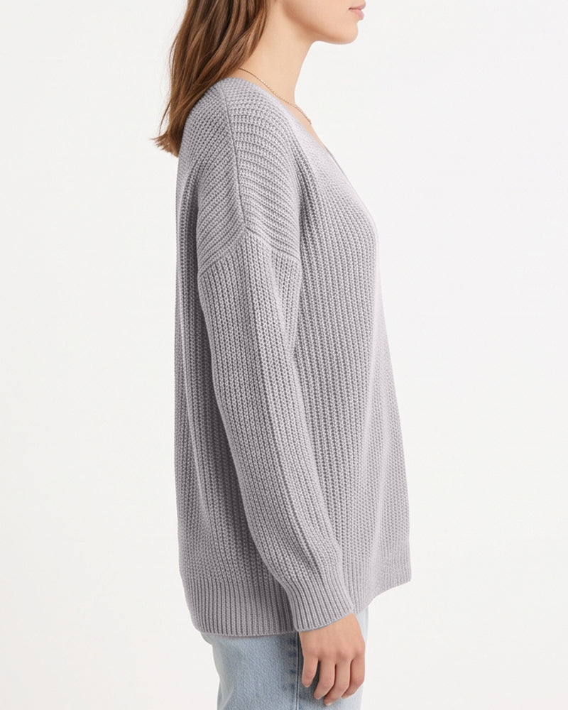 Curvvvy™ V-Neck Oversized Knit Pullover Sweater