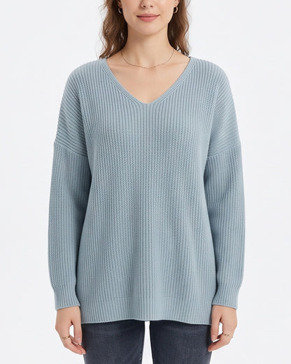 Curvvvy™ V-Neck Oversized Knit Pullover Sweater