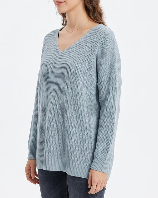 Curvvvy™ V-Neck Oversized Knit Pullover Sweater