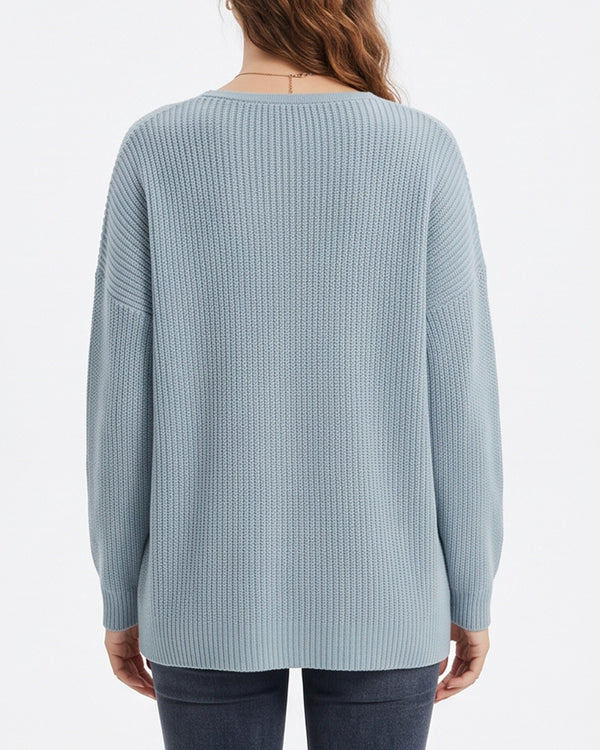 Curvvvy™ V-Neck Oversized Knit Pullover Sweater