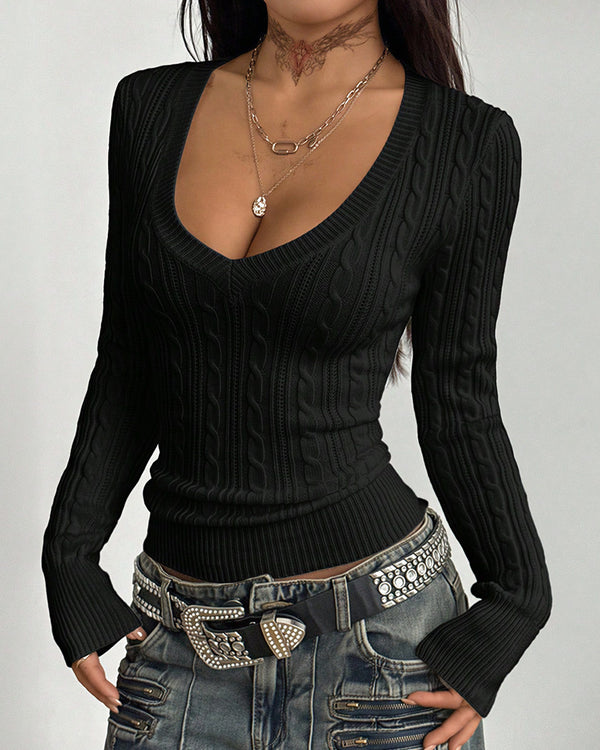 Curvvvy™ Women's Chic Slim Fit Cable Knit Sweater