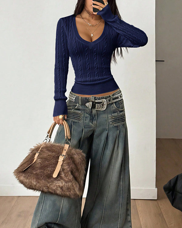 Curvvvy™ Women's Chic Slim Fit Cable Knit Sweater