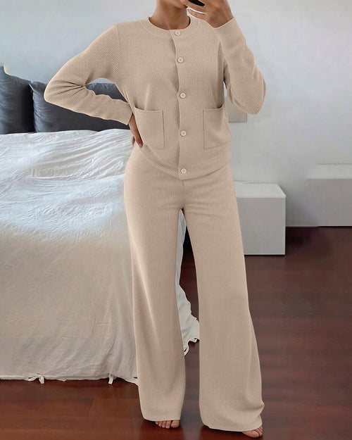 Curvvvy™ Casual 2-Piece Knitted Sweater & Wide-Leg Pants Set