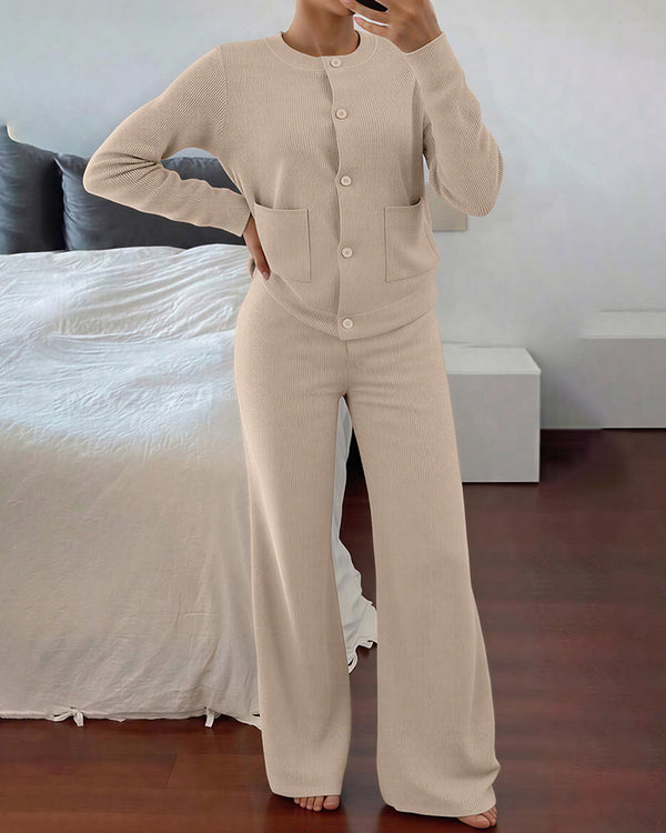 Curvvvy™ Casual 2-Piece Knitted Sweater & Wide-Leg Pants Set