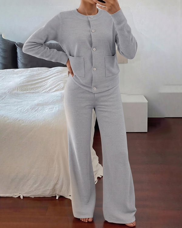 Curvvvy™ Casual 2-Piece Knitted Sweater & Wide-Leg Pants Set
