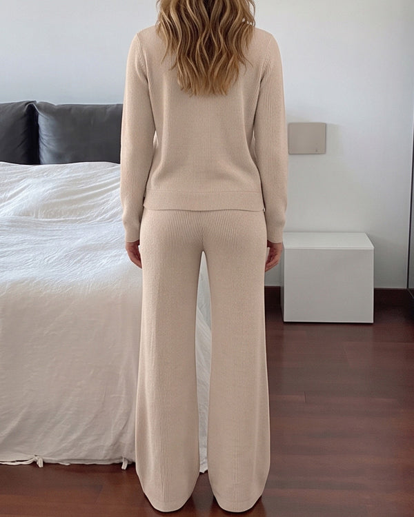 Curvvvy™ Casual 2-Piece Knitted Sweater & Wide-Leg Pants Set