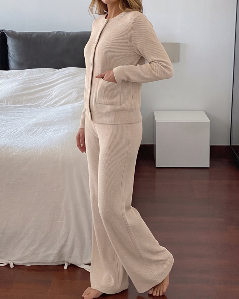 Curvvvy™ Casual 2-Piece Knitted Sweater & Wide-Leg Pants Set