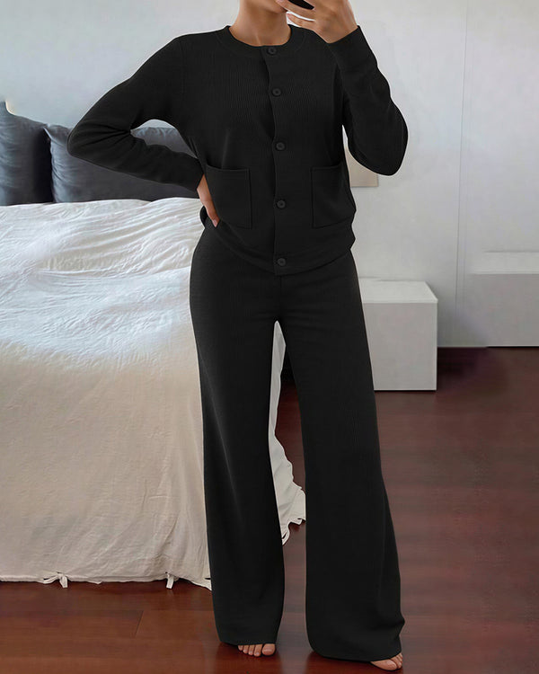 Curvvvy™ Casual 2-Piece Knitted Sweater & Wide-Leg Pants Set