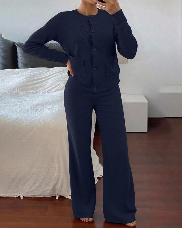 Curvvvy™ Casual 2-Piece Knitted Sweater & Wide-Leg Pants Set