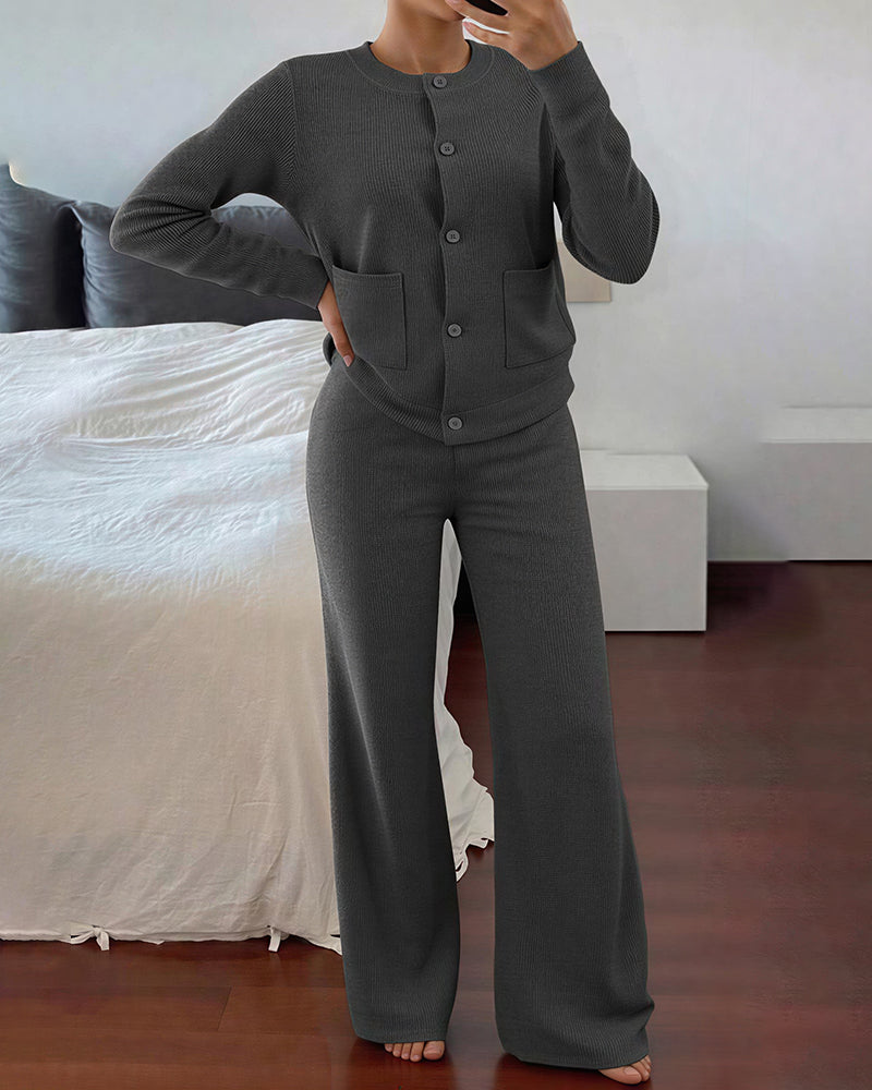 Curvvvy™ Casual 2-Piece Knitted Sweater & Wide-Leg Pants Set