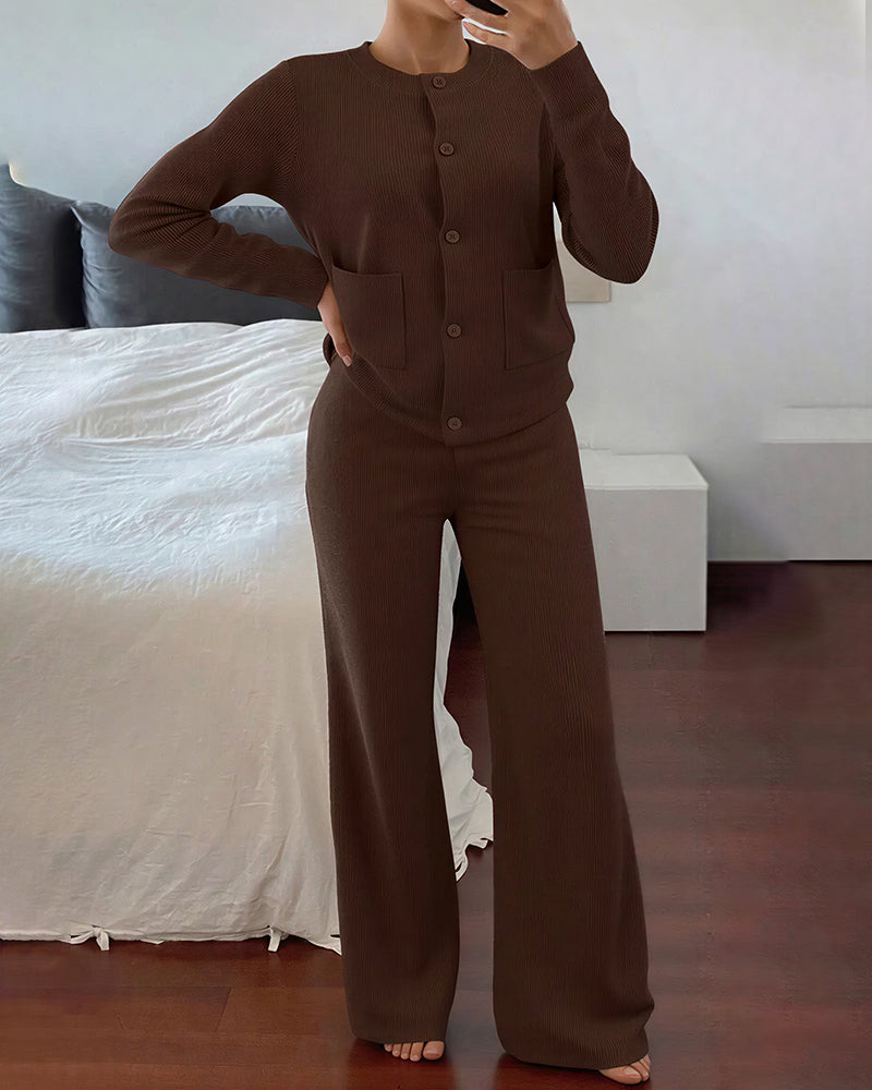 Curvvvy™ Casual 2-Piece Knitted Sweater & Wide-Leg Pants Set