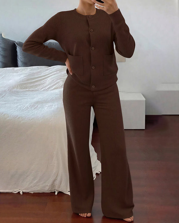 Curvvvy™ Casual 2-Piece Knitted Sweater & Wide-Leg Pants Set