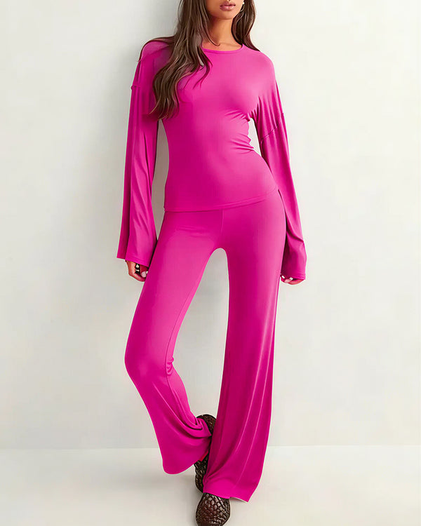 Curvvvy™ Loungeset mit langärmligem Crop-Top und ausgestellten Leggings
