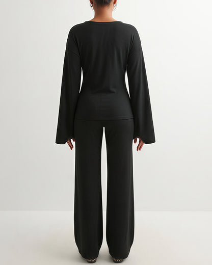 Curvvvy™ Loungeset mit langärmligem Crop-Top und ausgestellten Leggings