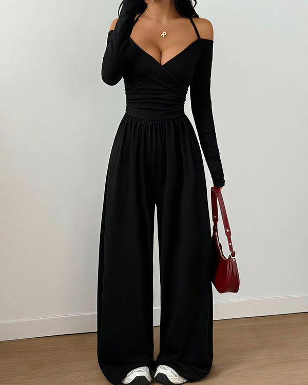 Curvvvy™ Loungeset mit langärmligem Crop-Top und ausgestellten Leggings
