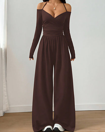 Curvvvy™ Loungeset mit langärmligem Crop-Top und ausgestellten Leggings