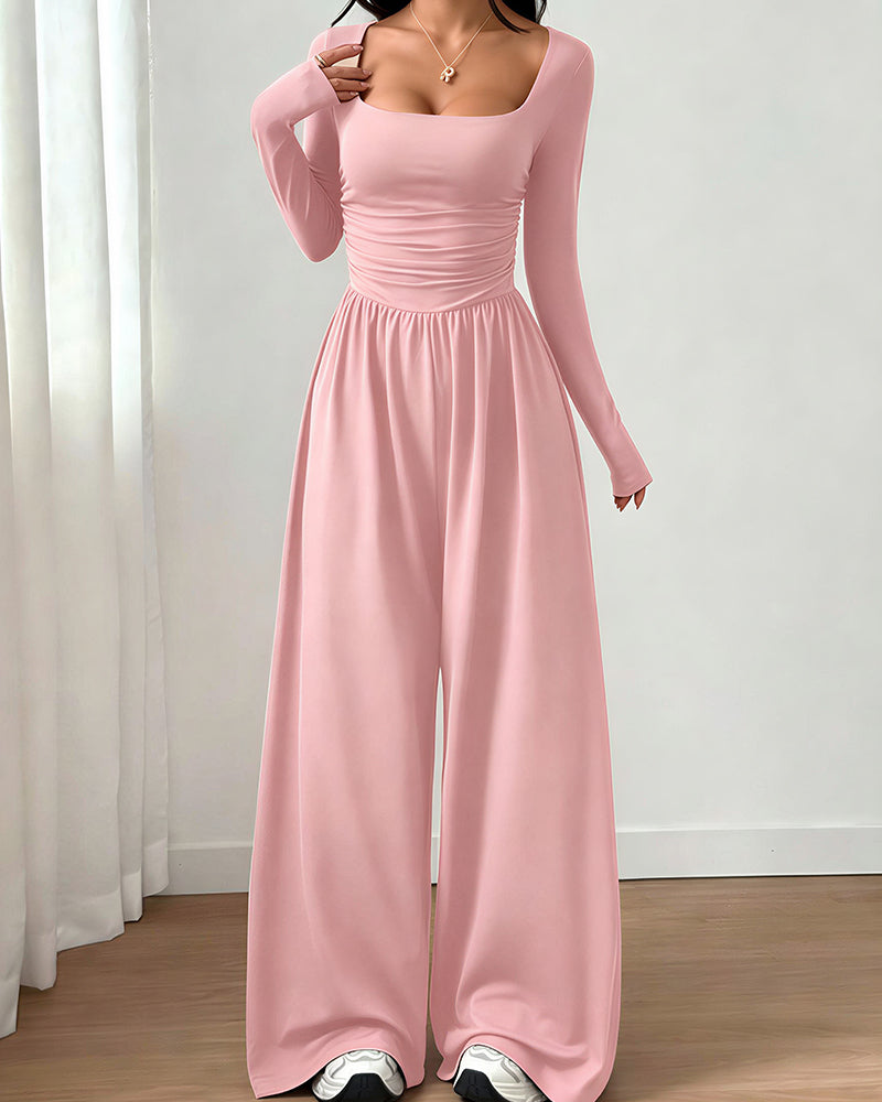 Curvvvy™ Loungeset mit langärmligem Crop-Top und ausgestellten Leggings