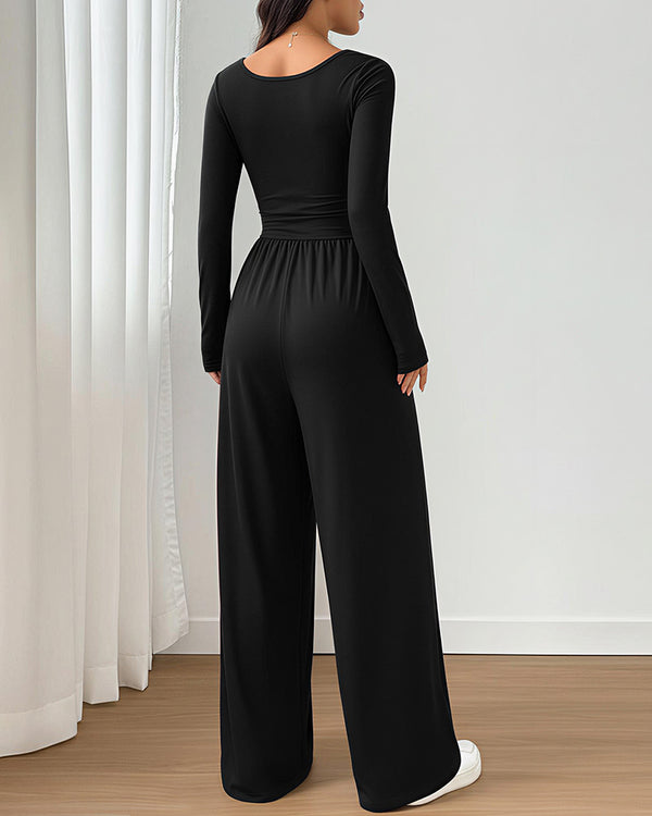 Curvvvy™ Loungeset mit langärmligem Crop-Top und ausgestellten Leggings