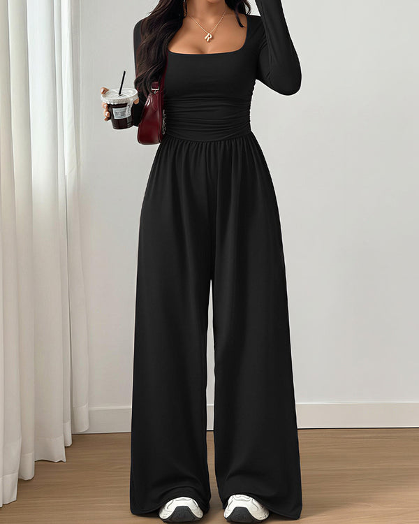 Curvvvy™ Loungeset mit langärmligem Crop-Top und ausgestellten Leggings