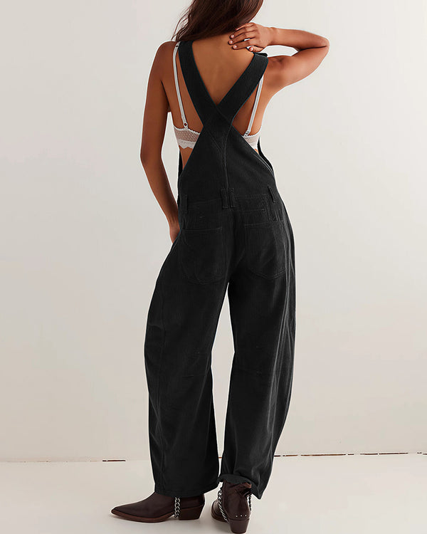 Curvvvy™ Vintage-Latzhose aus Baumwolle und Leinen mit Taschen